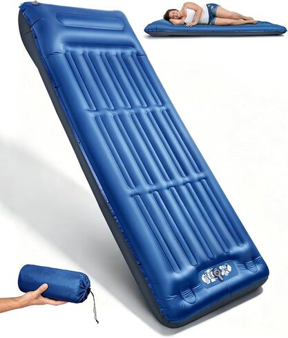Sleeping Pad, Thick 6.3 Inch Inflatable Camping Mattress with High Pillow | Air Mattress Inflatable Mattress for Campings Sleeping Mat Camping with Built-in Foot Pump for Hiking Backpacking Gear in Kuwait