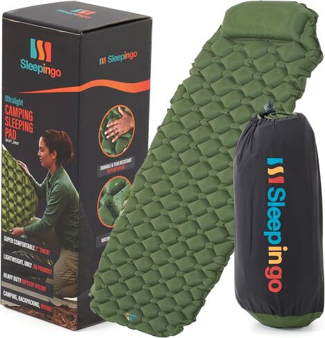 Sleepingo Sleeping Pad for Camping, Green Nylon TPU, Lightweight & Compact, Ideal for Camping and Hiking, Durable Material in Saudi Arabia