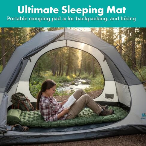 Sleepingo Sleeping Pad for Camping, Green Nylon TPU, Lightweight & Compact, Ideal for Camping and Hiking, Durable Material in Saudi Arabia