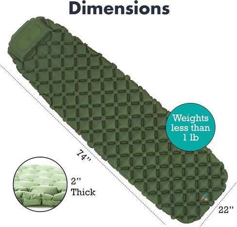 Sleepingo Sleeping Pad for Camping, Green Nylon TPU, Lightweight & Compact, Ideal for Camping and Hiking, Durable Material in Saudi Arabia