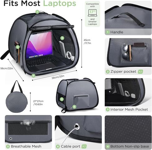 FOREGOER Laptop Sun Shade Tent, Anti-Glare Portable Computer Hood for 13-17 inch Laptops, Waterproof Heat, Foldable Travel Case for Beach Office Camping in Saudi Arabia