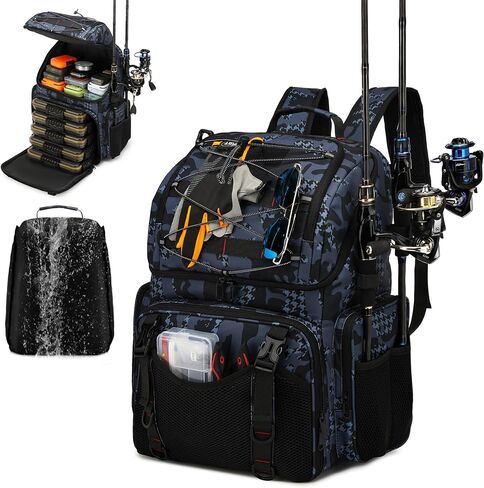 RUCYEN Fishing Backpack, 45L Large Cooler Fishing Tackle bag with Rod Holders & Rain Cover, Water-resistant Store Fishing Gear in Saudi Arabia