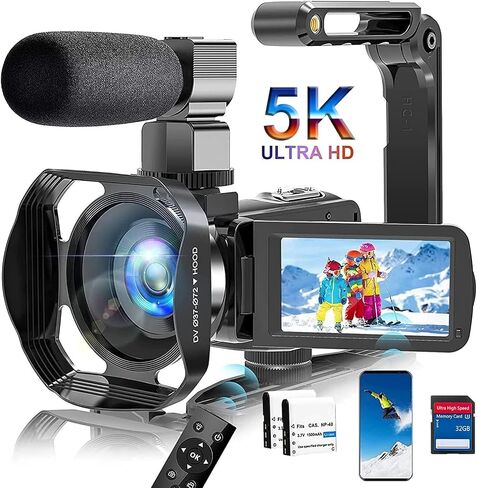 5K Camcorder Video Camera Ultra 64MP WiFi HD Camcorder 18X Digital Zoom with IR Night Version Vlogging Camera 3.0" IPS Touch Screen with Microphone, Lens Hood, 32 GB SD Card Remote Control in Saudi Arabia