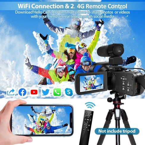 5K Camcorder Video Camera Ultra 64MP WiFi HD Camcorder 18X Digital Zoom with IR Night Version Vlogging Camera 3.0" IPS Touch Screen with Microphone, Lens Hood, 32 GB SD Card Remote Control in Saudi Arabia