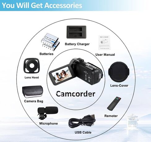 5K Camcorder Video Camera Ultra 64MP WiFi HD Camcorder 18X Digital Zoom with IR Night Version Vlogging Camera 3.0" IPS Touch Screen with Microphone, Lens Hood, 32 GB SD Card Remote Control in Saudi Arabia