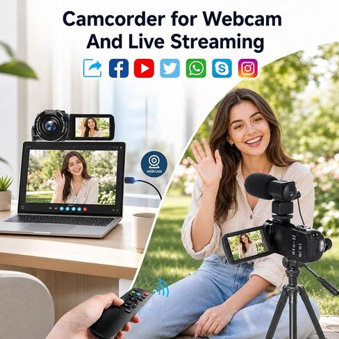 MURAUX 8K Video Camera, 48MP Camcorder with IR Night Vision for YouTube | 15FPS UHD Recording, WiFi Transfer, 18X Digital Zoom, Fill Light, Mic, Stabilizer, Lens Hood, Remote, 2 Batteries in Saudi Arabia