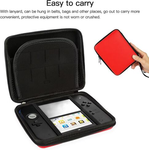 حقيبة حمل ذات هيكل صلب الكل في واحد مطورة لعام 2024 لجهاز Nintendo 2DS، حافظة واقية متعددة الوظائف لملحقات الألعاب مع حزام مقبض (أحمر) in Kuwait