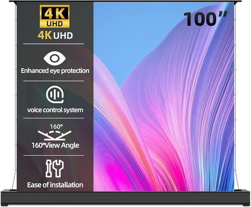 100" ALR Motorized Floor Rising Projector Screen for Long/Standard Throw Projector,Movie Screen for Home Theater,Motorized Projector Screen 4K/8K Ultra HD, Active 3D in Saudi Arabia