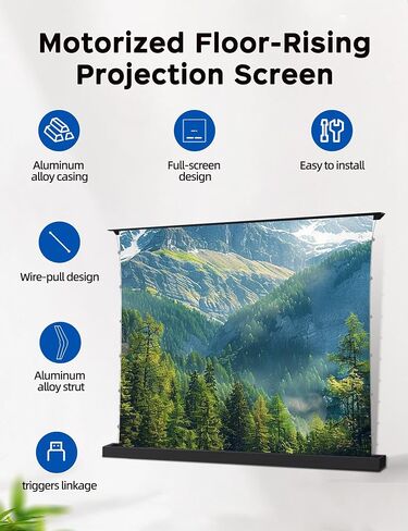 100" ALR Motorized Floor Rising Projector Screen for Long/Standard Throw Projector,Movie Screen for Home Theater,Motorized Projector Screen 4K/8K Ultra HD, Active 3D in Saudi Arabia