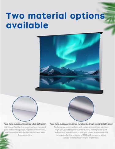 100" ALR Motorized Floor Rising Projector Screen for Long/Standard Throw Projector,Movie Screen for Home Theater,Motorized Projector Screen 4K/8K Ultra HD, Active 3D in Saudi Arabia