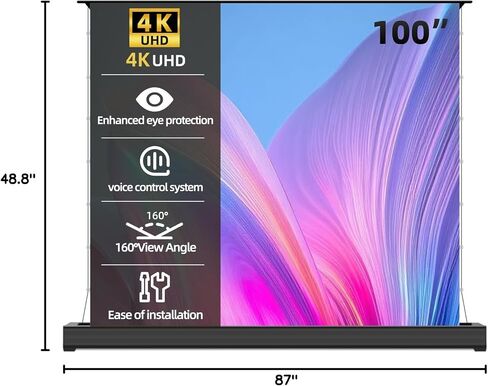 100" ALR Motorized Floor Rising Projector Screen for Long/Standard Throw Projector,Movie Screen for Home Theater,Motorized Projector Screen 4K/8K Ultra HD, Active 3D in Saudi Arabia
