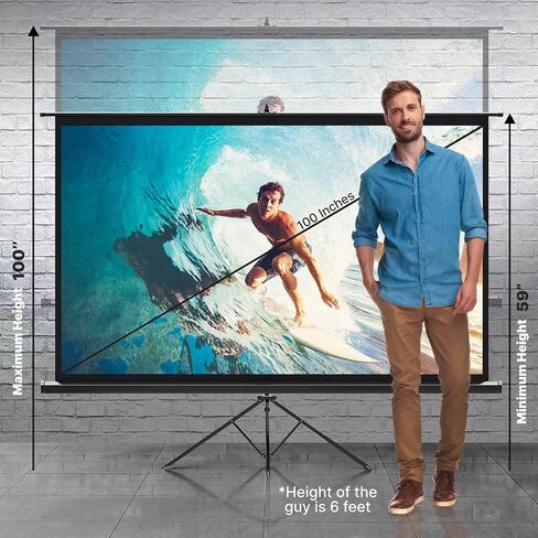 Pyle Projector Screen 100 Inch 16:9 Indoor Outdoor Projection Screen HD Crystal Clear 1.5 Gain for Movies Presentations Folding Tripod Stand and Carry Case Included in Saudi Arabia