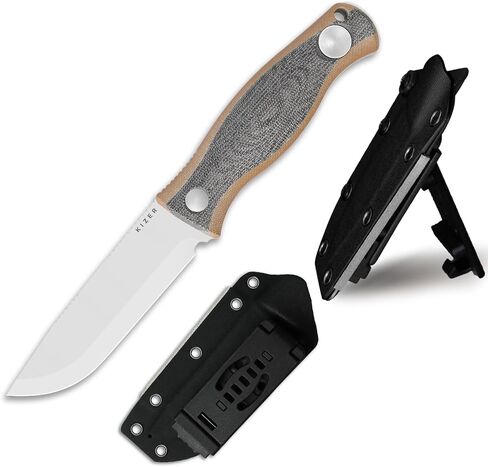 Kizer Polaris Fixed Blade Knife with Adjustable Sheath & Sharpener, 1100A1 | 4.23" AEB-L Steel Full Tang Camping Knife with Black Micarta & Brown G10 Handle, Outdoor Survival Hunting Bushcraft Knives in Saudi Arabia