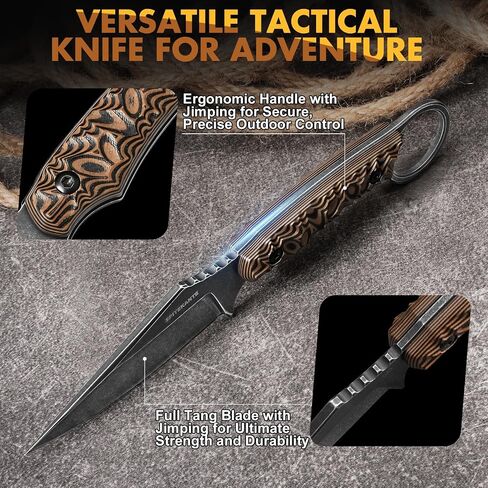 3.3" EDC Fixed Blade Knife Black Talon – D2 Steel Small Fixed Blade Knife with Sheath, Finger Ring for Horizontal Carry, Full Tang G10 Handle, Compact Outdoor in Saudi Arabia