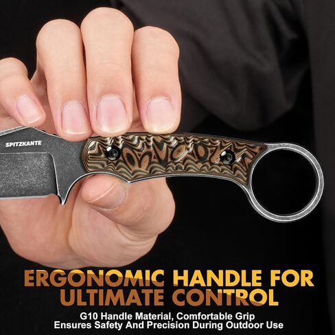 3.3" EDC Fixed Blade Knife Black Talon – D2 Steel Small Fixed Blade Knife with Sheath, Finger Ring for Horizontal Carry, Full Tang G10 Handle, Compact Outdoor in Saudi Arabia