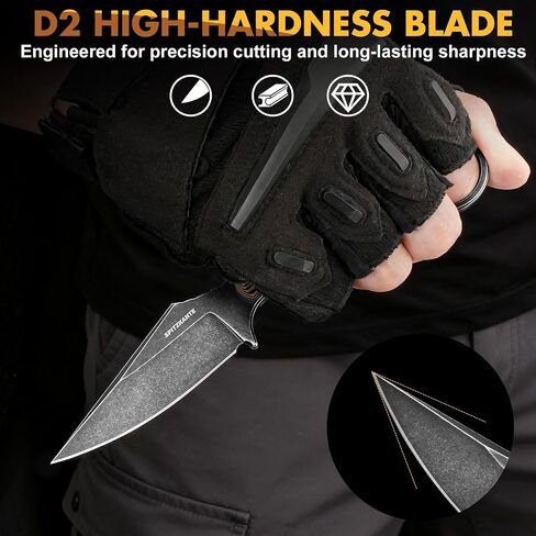 3.3" EDC Fixed Blade Knife Black Talon – D2 Steel Small Fixed Blade Knife with Sheath, Finger Ring for Horizontal Carry, Full Tang G10 Handle, Compact Outdoor in Saudi Arabia