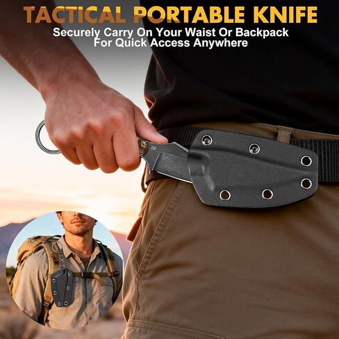 3.3" EDC Fixed Blade Knife Black Talon – D2 Steel Small Fixed Blade Knife with Sheath, Finger Ring for Horizontal Carry, Full Tang G10 Handle, Compact Outdoor in Saudi Arabia