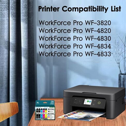 بديل معاد تصنيعه لخراطيش الحبر Epson 822 822XL 822 XL | مع طابعة Workforce Pro WF-3820 WF-3823 WF-4820 WF-4830 WF-4833 (2 أسود سماوي أرجواني أصفر، 5 عبوات) in Kuwait