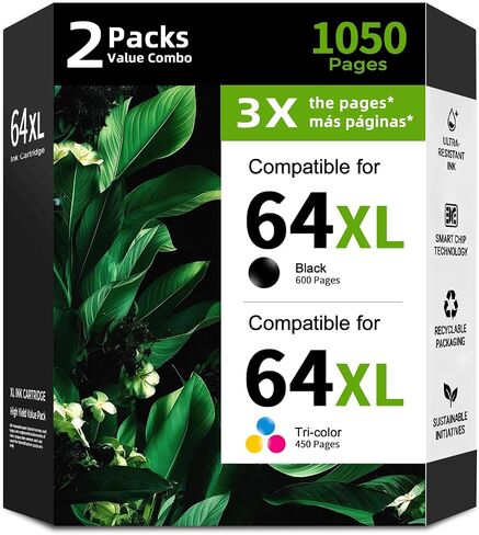 64XL High Yield Ink Cartridges (Black Color 2pack) Replacement for HP 64 XL in Saudi Arabia