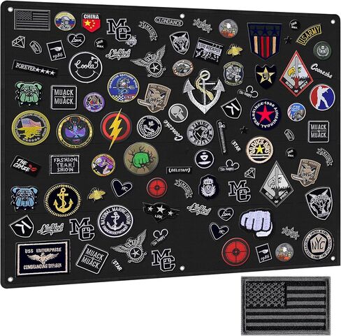 Tactical Board Patch Organizer Holder Display with Loop Surface, Steel Ring and Flag Patch (S: 60 x 45 cm/ 23.6" x 17.7", Black + Flag Patch) in Kuwait
