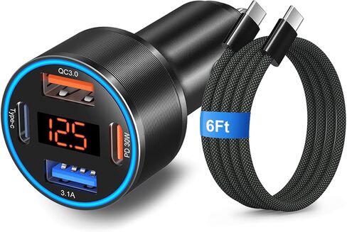 65W 4-Port Super Fast Type C Car Charger USB C for Samsung S26/S25/S24/S23 | Type C Car Charger, Cigarette Lighter Adapter,for Galaxy S26/S25/S24/S23Ultra/A17/A16, Android Phone,with 60W 6FT USB-C Cable in Saudi Arabia