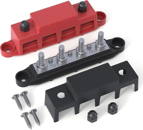 Bus Bar 12V 250A Power Distribution Block 4 x 5/16"(M8) Studs | Marine Bus Bar, 12 Volt Battery Busbar, Terminal Block, Automotive, Car, Boat, Solar Wiring, Positive & Negative in Saudi Arabia