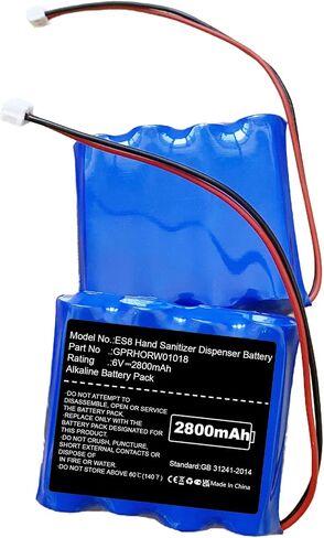 Nzzz 10Pcs 2800mAh ES8 Hand Sanitizer Dispenser Replacement Battery fits Purell ES8 Hand Sanitizer Dispenser L91VP-F4C GPRHORW01018 Non-Rechargeable 6V in Kuwait