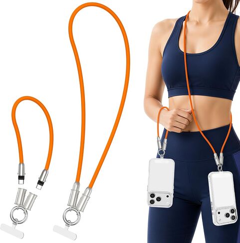 Cabepow 2 in 1 USB-C Lanyard Cable for iPhone & Samsung, 2 Pack - Orange | USB-C To USB-C Cable, 60W PD Fast Charge, Silicone Anti-Lost Strap, 1FT Wrist & 4FT Crossbody, for iPhone 17/16/15 & Samsung in Saudi Arabia