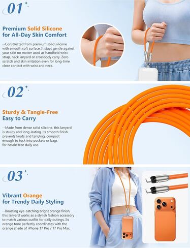 Cabepow 2 in 1 USB-C Lanyard Cable for iPhone & Samsung, 2 Pack - Orange | USB-C To USB-C Cable, 60W PD Fast Charge, Silicone Anti-Lost Strap, 1FT Wrist & 4FT Crossbody, for iPhone 17/16/15 & Samsung in Saudi Arabia