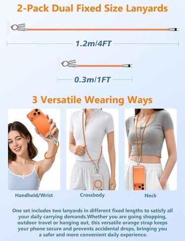 Cabepow 2 in 1 USB-C Lanyard Cable for iPhone & Samsung, 2 Pack - Orange | USB-C To USB-C Cable, 60W PD Fast Charge, Silicone Anti-Lost Strap, 1FT Wrist & 4FT Crossbody, for iPhone 17/16/15 & Samsung in Saudi Arabia
