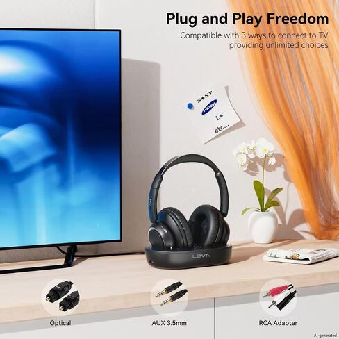 LEVN Wireless Headphones for TV Watching, TV Headphones Wireless for Seniors with Transmitter Charging Base, Hearing-impaired, No Audio Delay Bluetooth 5.2, Plug and Play, Gifts for Elderly in Saudi Arabia