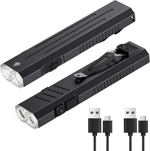 2pack Rechargeable EDC Flashlight - Emergency One Click Strobe Mode, 1600 High Lumens Portable Pocket light Mini Flashlight , Magnetic Small EDC Slim Flat Flashlight for Working Camping Repairing in Saudi Arabia