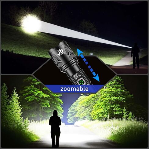 JAY-PARK High Lumen Flashlight 100000 Lumen Rechargeable 5000mAh Battery | LCD Display, Zoom Long Beam (3000m), IP67 Waterproof, 5 Modes & Belt Clip - for Camping, Dog Walking, Adventure, Everyday Use in Kuwait