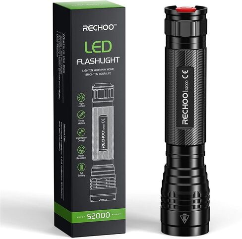 S2000 LED Tactical Flashlight 2000 Lumens | High Powered AA Battery Operated Flashlights with 3 Modes & Zoomable | IP67 Waterproof Powerful Handheld Flashlight for Camping, Emergency, Hiking (1 Pack) in Saudi Arabia