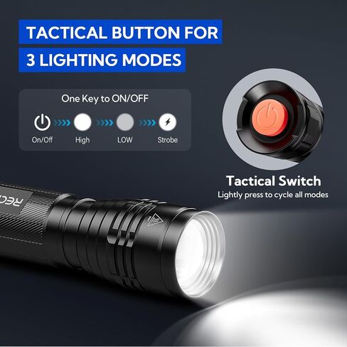 S2000 LED Tactical Flashlight 2000 Lumens | High Powered AA Battery Operated Flashlights with 3 Modes & Zoomable | IP67 Waterproof Powerful Handheld Flashlight for Camping, Emergency, Hiking (1 Pack) in Saudi Arabia
