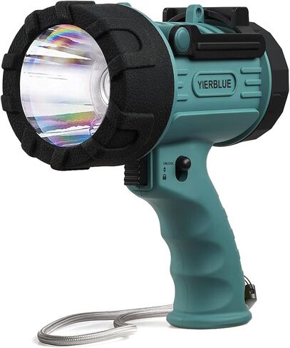 YIERBLUE Rechargeable Spotlight, Super Bright 2000,000 High Lumen LED Handheld Spotlight Long Lasting Large Flashlight Searchlight and Flood Camping Flashlight with Foldable Tripod Black in Saudi Arabia