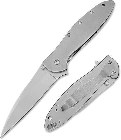 Tactical Folding Pocket Knife Flipper EDC Knives 3" Bead Blast Plain Blade, Stainless Steel Handles with Reversible Pocketclip for Men Women in Saudi Arabia