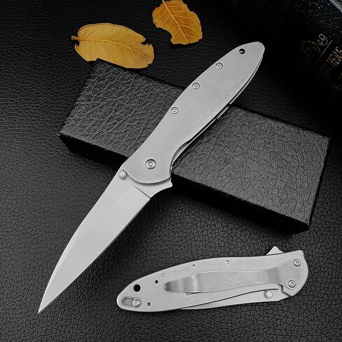 Tactical Folding Pocket Knife Flipper EDC Knives 3" Bead Blast Plain Blade, Stainless Steel Handles with Reversible Pocketclip for Men Women in Saudi Arabia
