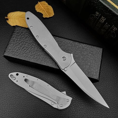 Tactical Folding Pocket Knife Flipper EDC Knives 3" Bead Blast Plain Blade, Stainless Steel Handles with Reversible Pocketclip for Men Women in Saudi Arabia