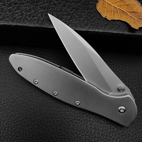 Tactical Folding Pocket Knife Flipper EDC Knives 3" Bead Blast Plain Blade, Stainless Steel Handles with Reversible Pocketclip for Men Women in Saudi Arabia