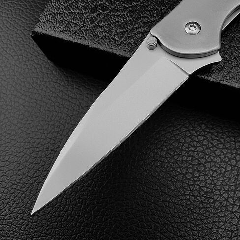 Tactical Folding Pocket Knife Flipper EDC Knives 3" Bead Blast Plain Blade, Stainless Steel Handles with Reversible Pocketclip for Men Women in Saudi Arabia