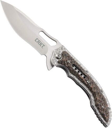 CRKT Fossil Compact EDC Folding Knife with Frame Lock, Brown, 5460 | 3.41" Drop Point Blade, Stainless Steel Blade, Smooth IKBS Pivot, One-Hand Flipper Opening, Pocket Clip, Outdoor and EDC Use in Saudi Arabia