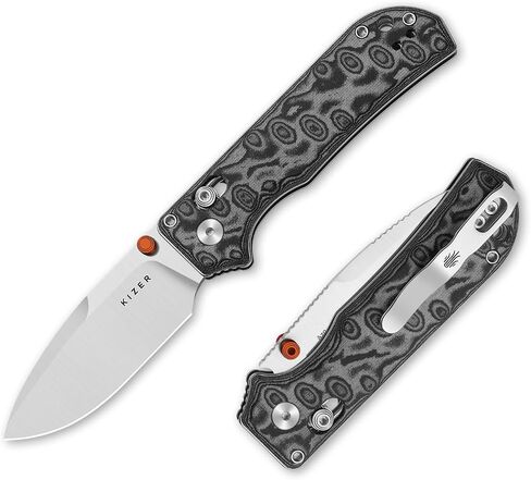 Kizer Nice Guy Pocket Folding Knife, 2.86"D2 Steel Blade, G10 Handle | Small EDC Knife, Button Liner Lock Knives for Men Women, Sharp Camping Hiking Hunting Survival Knives V3011BCM1 in Saudi Arabia