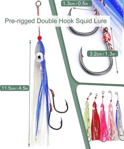 Luminous Squid Soft Baits Saltwater Squid Lures 5pcs Pre-Rigged Glow Squid Jig with Assist Hooks UV Octopus Skirt Lures Night Fishing Saltwater Trolling Hoochies for Salmon, Snapper & Trout in Saudi Arabia