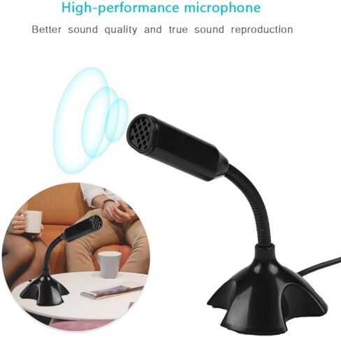 Mini USB 2.0 Condenser Microphone with Adjustable Stand - Flexible Desktop Mic for PC Laptop Recording, Meeting, Remote Work, 2M Range Clear Sound in Saudi Arabia