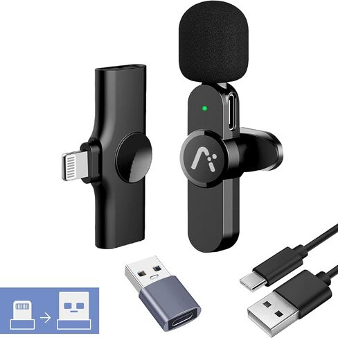 Wireless Lavalier Microphone for iPhone7-14, Wireless Clip Mic, Clip on Microphone A3d, for iPhone, iPad, Computer, Zoom Meeting, Video Recording, tiktok in Saudi Arabia