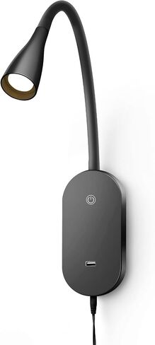 Wall Reading Light, Book Light for Reading in Bed, Touch Control USB Output Modern Reading Lamp,5 Dimmable LED Flexible Gooseneck 4000k Bed Lights, Easy to Install Black | Focused bedside light with touch dimming, flexible gooseneck, USB charging and auto in Kuwait