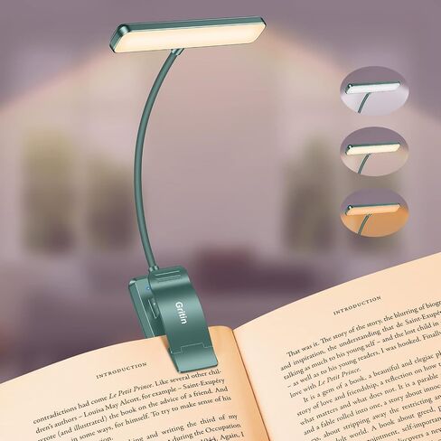 Gritin 19 LED ضوء كتاب قابل لإعادة الشحن للقراءة في السرير | العناية بالعين، 3 درجات حرارة للألوان، سطوع خافت بدون خطوات، وظيفة الذاكرة، مشبك خفيف الوزن وقت التشغيل لمدة 90 ساعة لمحبي الكتب in Kuwait