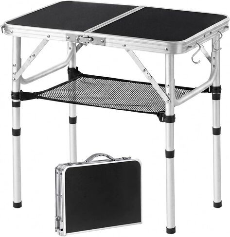 Small Folding Table 2ft, Portable Camping Table with Mesh Holder, 24"x 16" | 3 Adjustable Height, Lightweight Aluminum Camp Table with Carry Handle for Indoor Outdoor Camping Picnic Beach RV in Saudi Arabia
