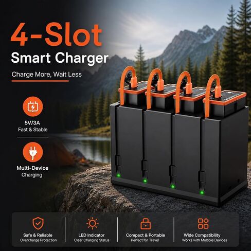 2026 Upgraded 4 Port Charging Station for Moultrie Edge Battery Pack | for Moultrie Trail Camera Edge,Edge PRO,Edge 2,Edge 2 PRO,Edge 3 Cellular Trail Camera,Type-C & Solar Panel Charging in Saudi Arabia